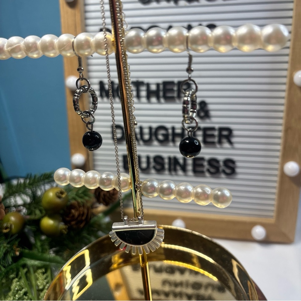 JBloom Onyx Drop Earrings C18-28D NEW With Marble Onyx Necklace